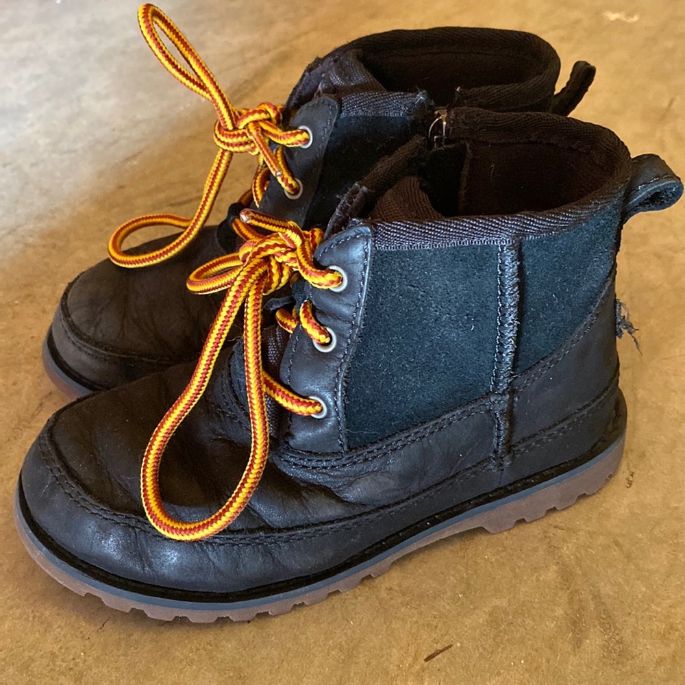 UGG Kids Black Suede & Leather Boots with Orange Laces